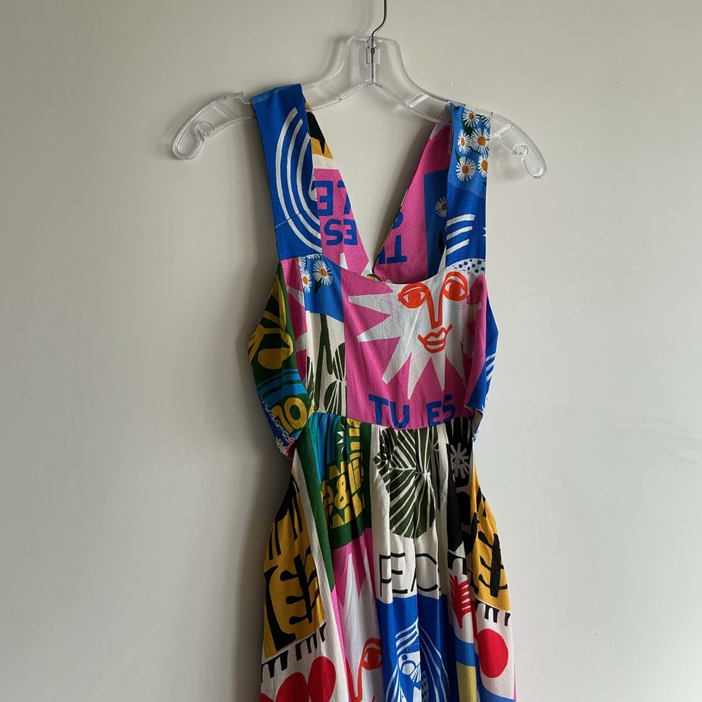 NEW Anthropologie Cutout Maxi Dress Vibrant Statement Artsy Patchwork Sun moon S - Picture 6 of 9